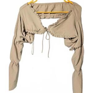 Salty Women's Sage Green Long Sleeve Cropped Blouse with Puff Sleeves Size Large